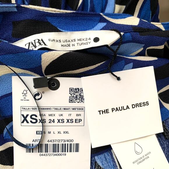 Zara Geometric PRINTED SHORT DRESS with Belt Tie in Blue - Picture 12 of 13